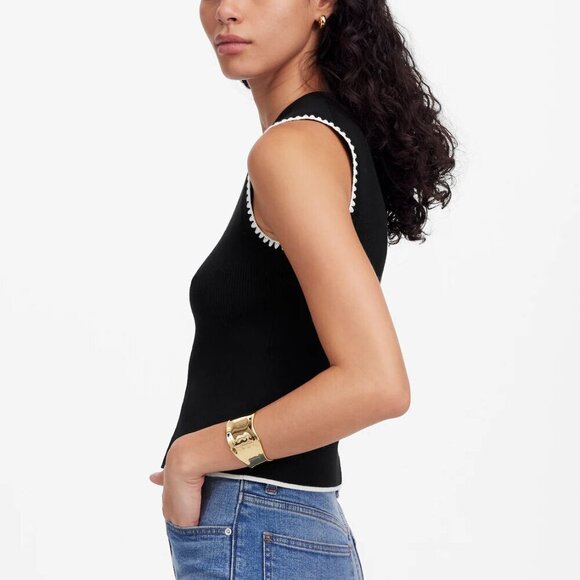 Madewell Blanket-Stitch Crewneck Sweater Tank Black Size L NWT - Picture 2 of 8